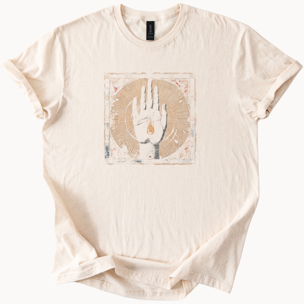 Mystical Hand Radiating Light Graphic Tee Alchemical Art